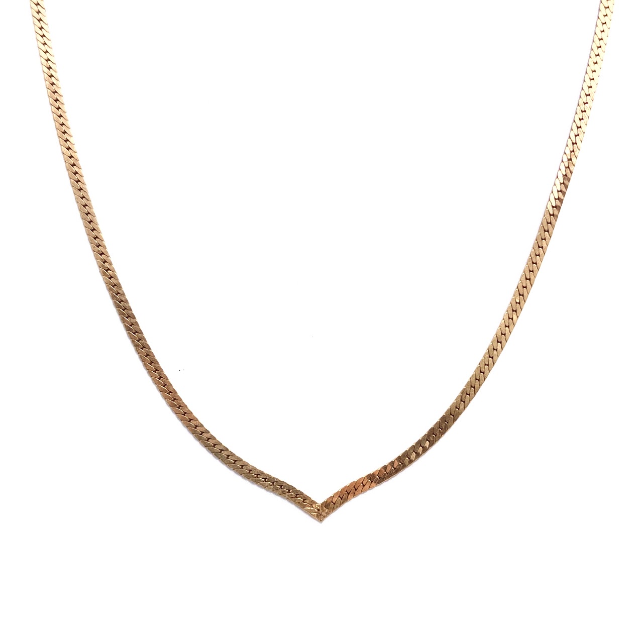 14K Gold V-Neck Herringbone Necklace