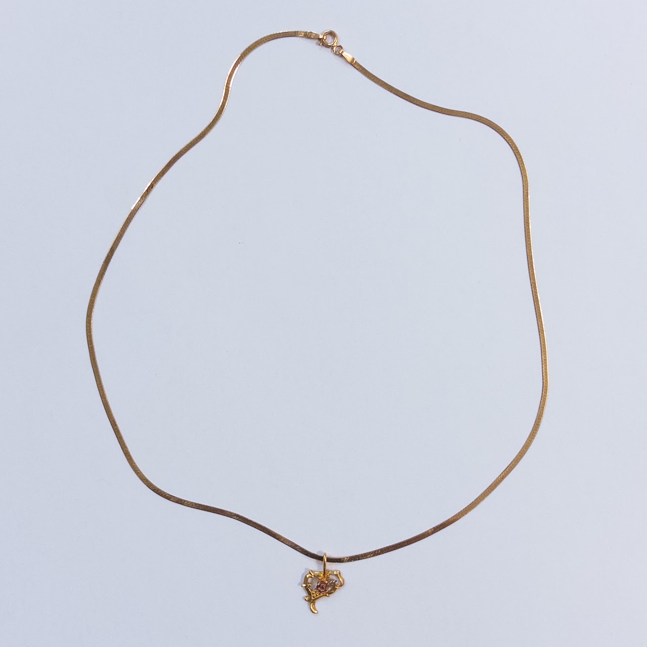 14K Gold Herringbone Necklace with 10K Gold Pendant