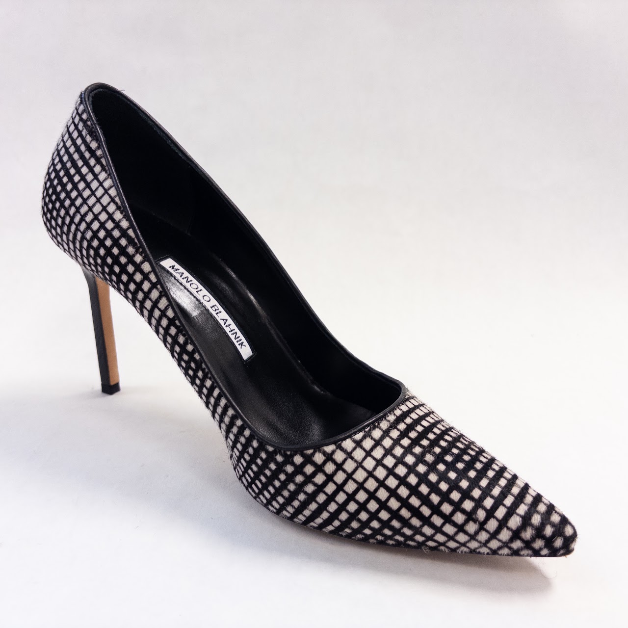 Manolo Blahnik Pony Hair Grid Pattern Pumps