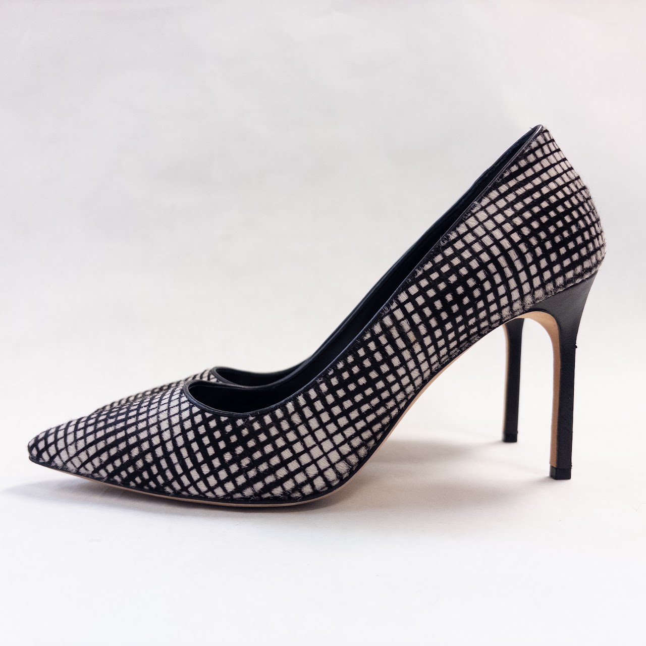 Manolo Blahnik Pony Hair Grid Pattern Pumps