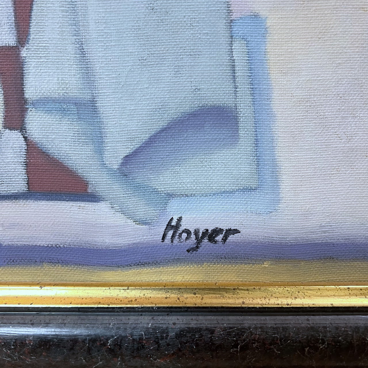 Hoyer Signed Figure at a Café Portrait Painting