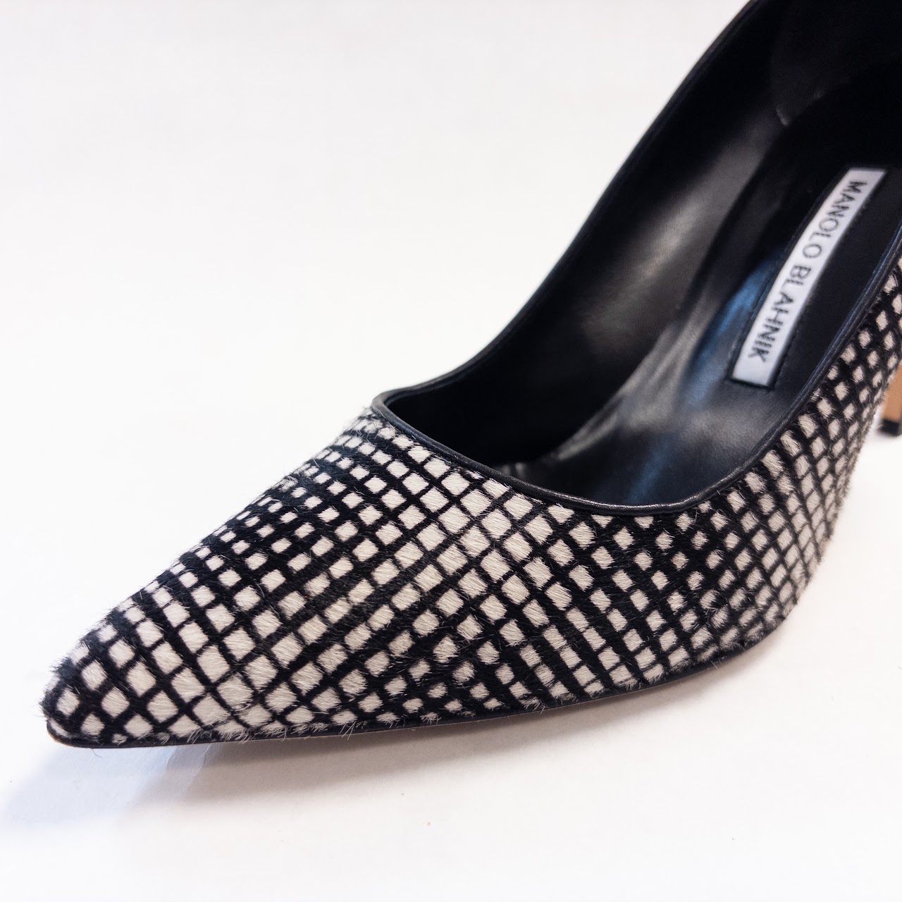 Manolo Blahnik Pony Hair Grid Pattern Pumps