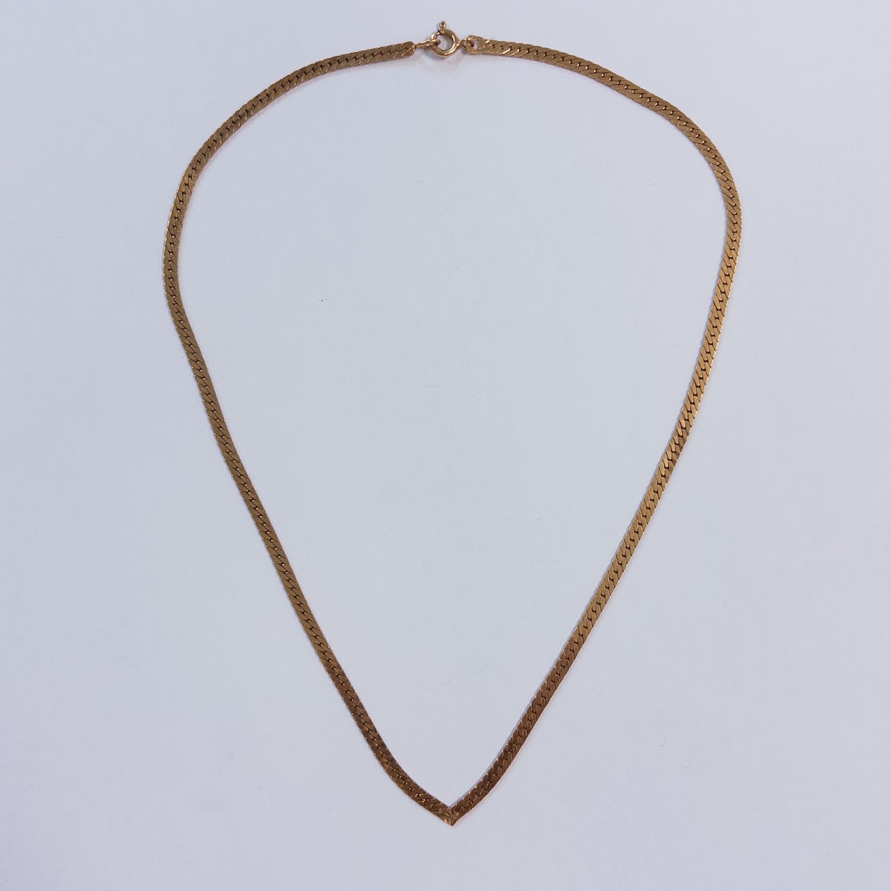 14K Gold V-Neck Herringbone Necklace