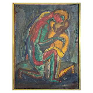 Alexander Raymond Katz 'The Kiss' Signed Casein Painting