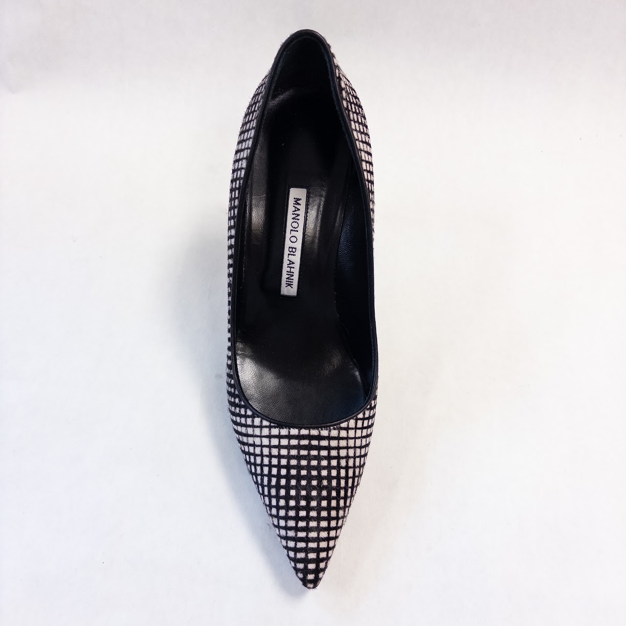 Manolo Blahnik Pony Hair Grid Pattern Pumps