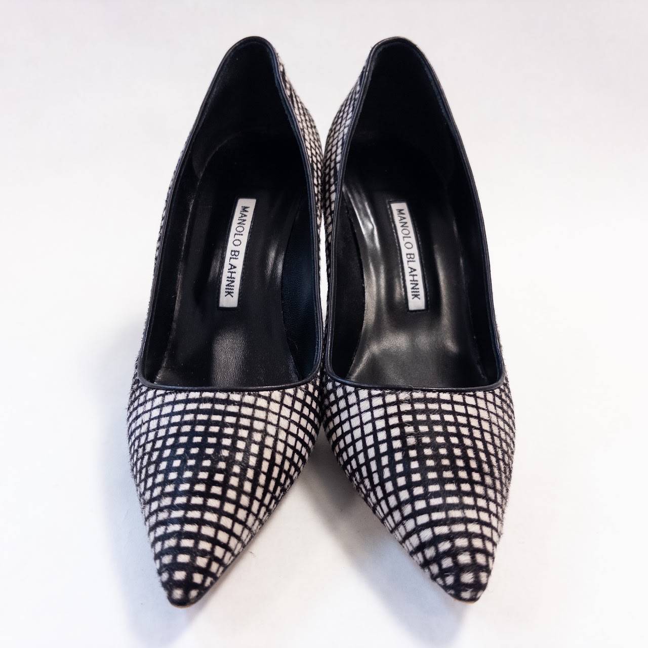 Manolo Blahnik Pony Hair Grid Pattern Pumps