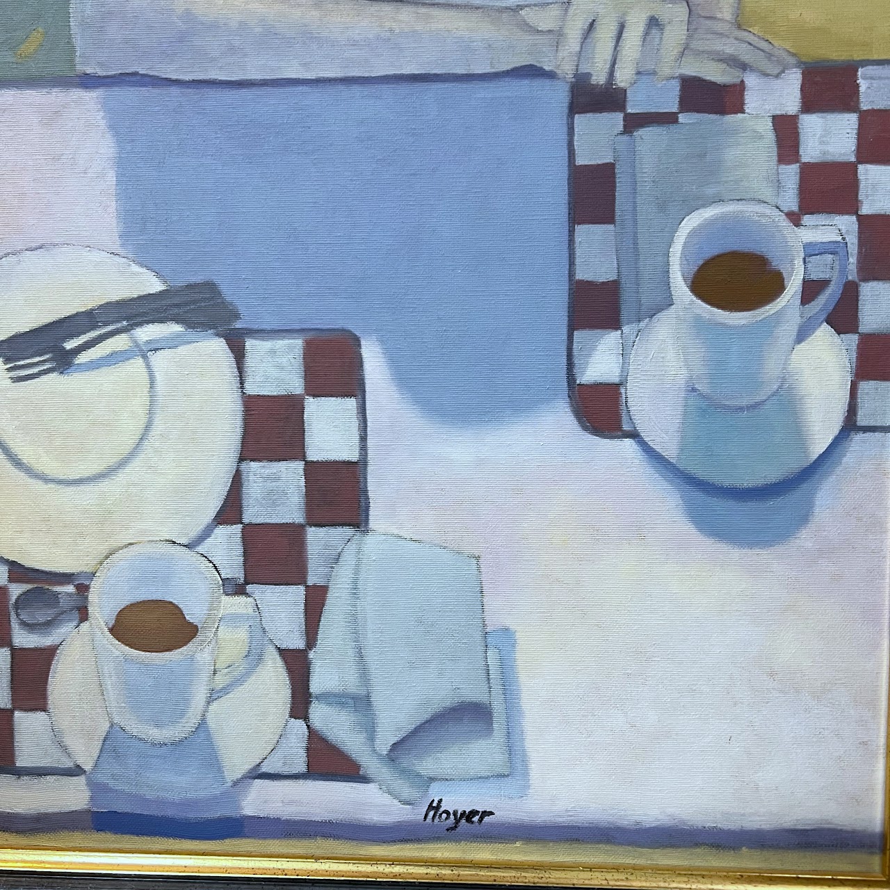 Hoyer Signed Figure at a Café Portrait Painting