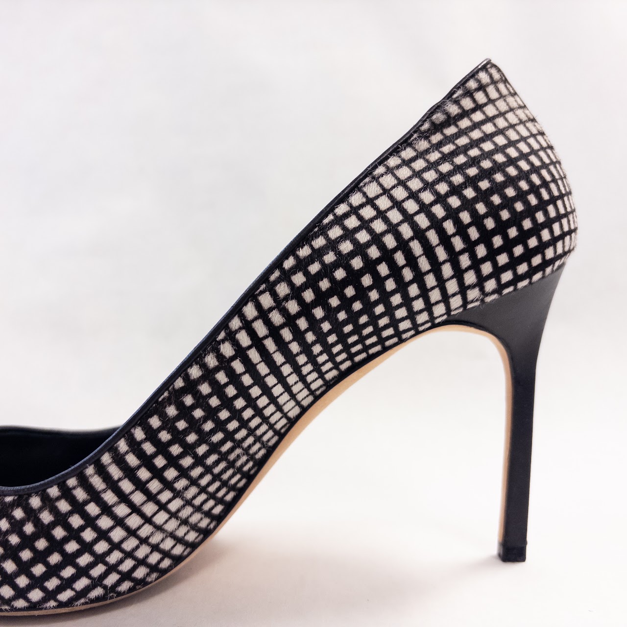 Manolo Blahnik Pony Hair Grid Pattern Pumps