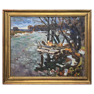 Expressionist Style River Landscape Vintage Oil Painting