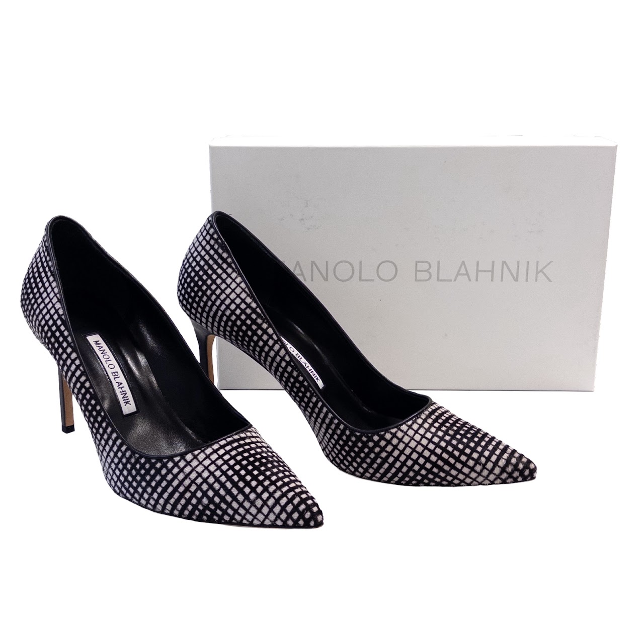 Manolo Blahnik Pony Hair Grid Pattern Pumps