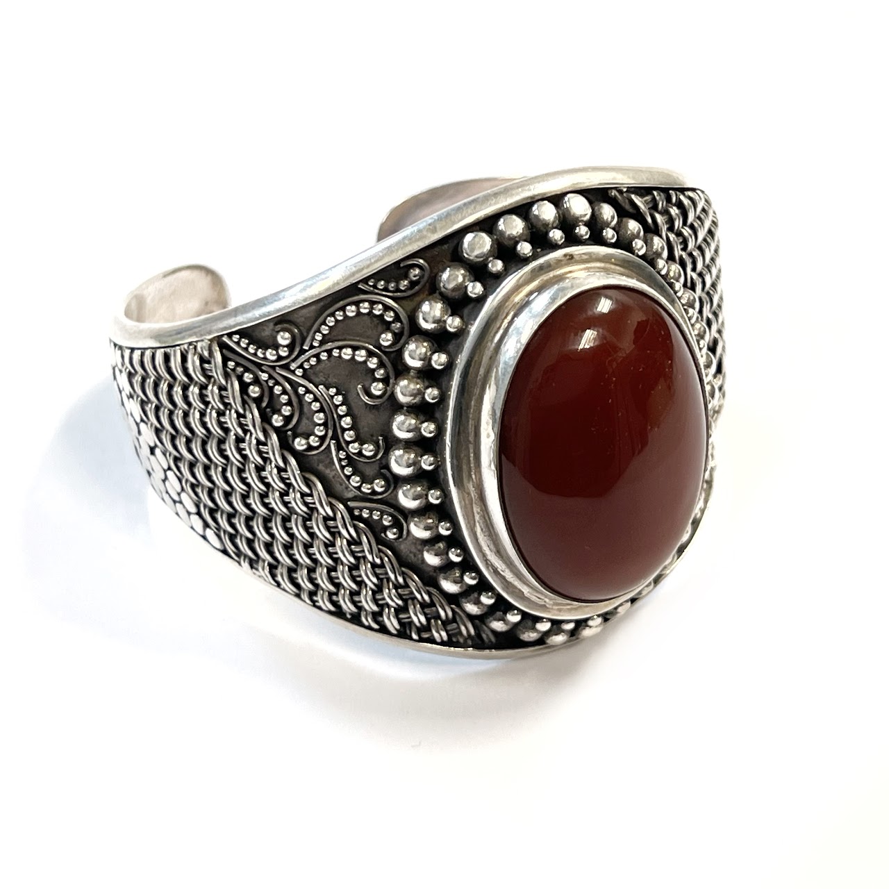 Sterling Silver and Red Stone Cuff