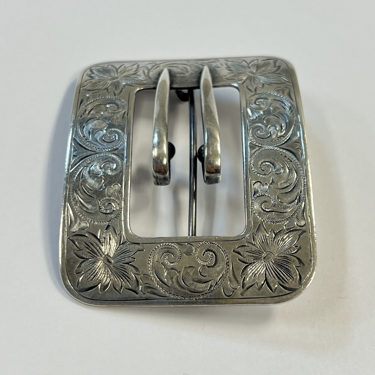 Sterling Silver Etched Buckle Brooch