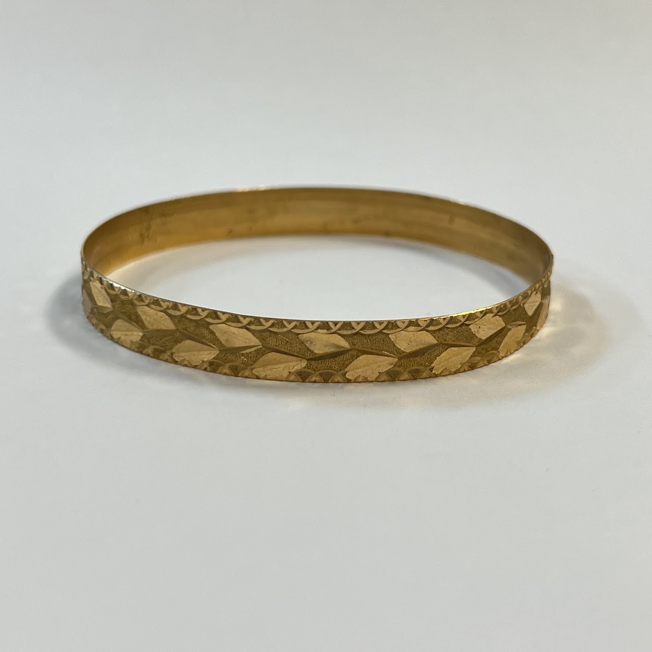 18K Gold Etched Bangle Bracelet