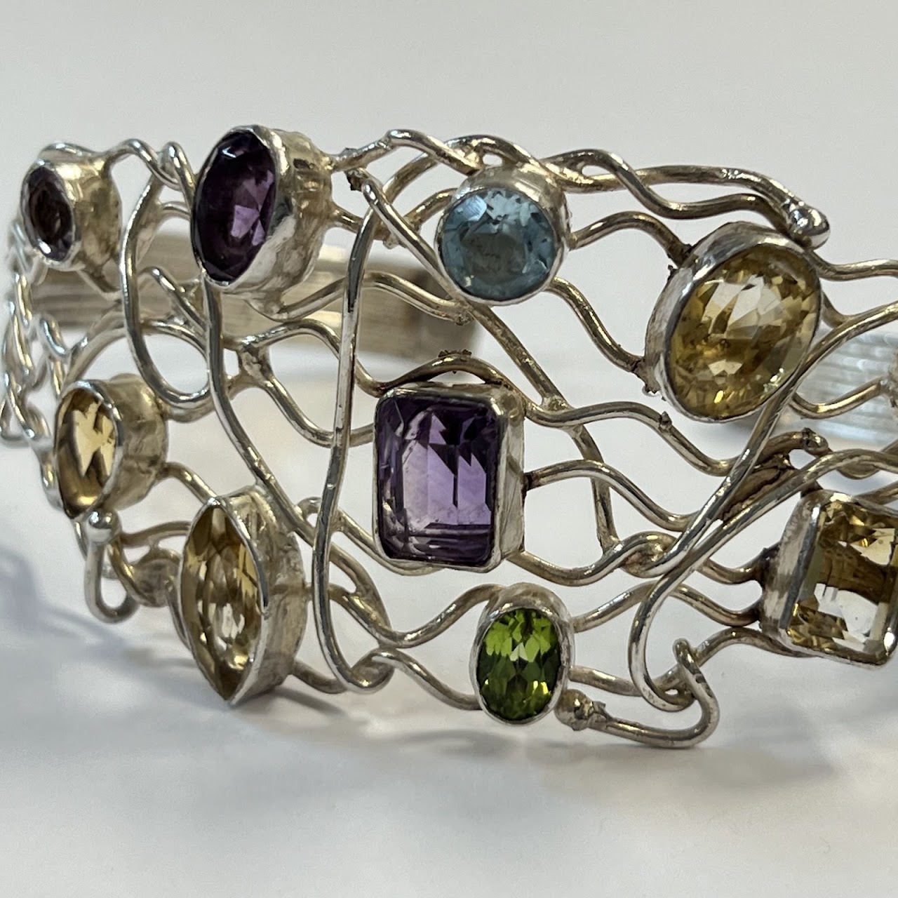 Sterling Silver and Multi Stone Cuff Bracelet