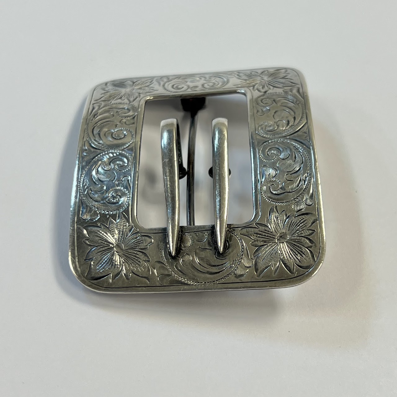 Sterling Silver Etched Buckle Brooch