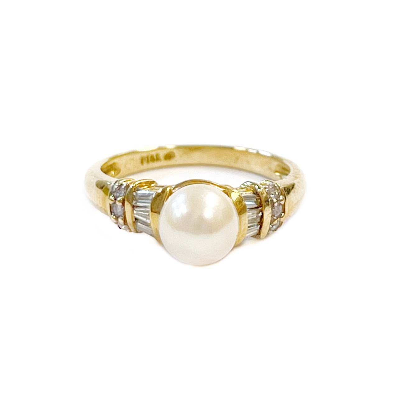 14K Gold, Diamond, and Pearl Ring