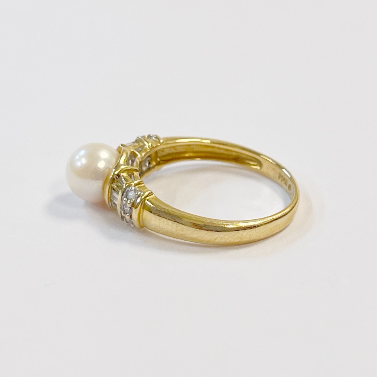 14K Gold, Diamond, and Pearl Ring