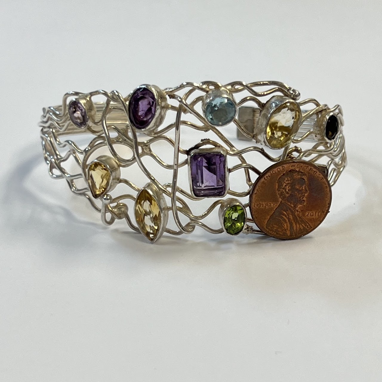 Sterling Silver and Multi Stone Cuff Bracelet