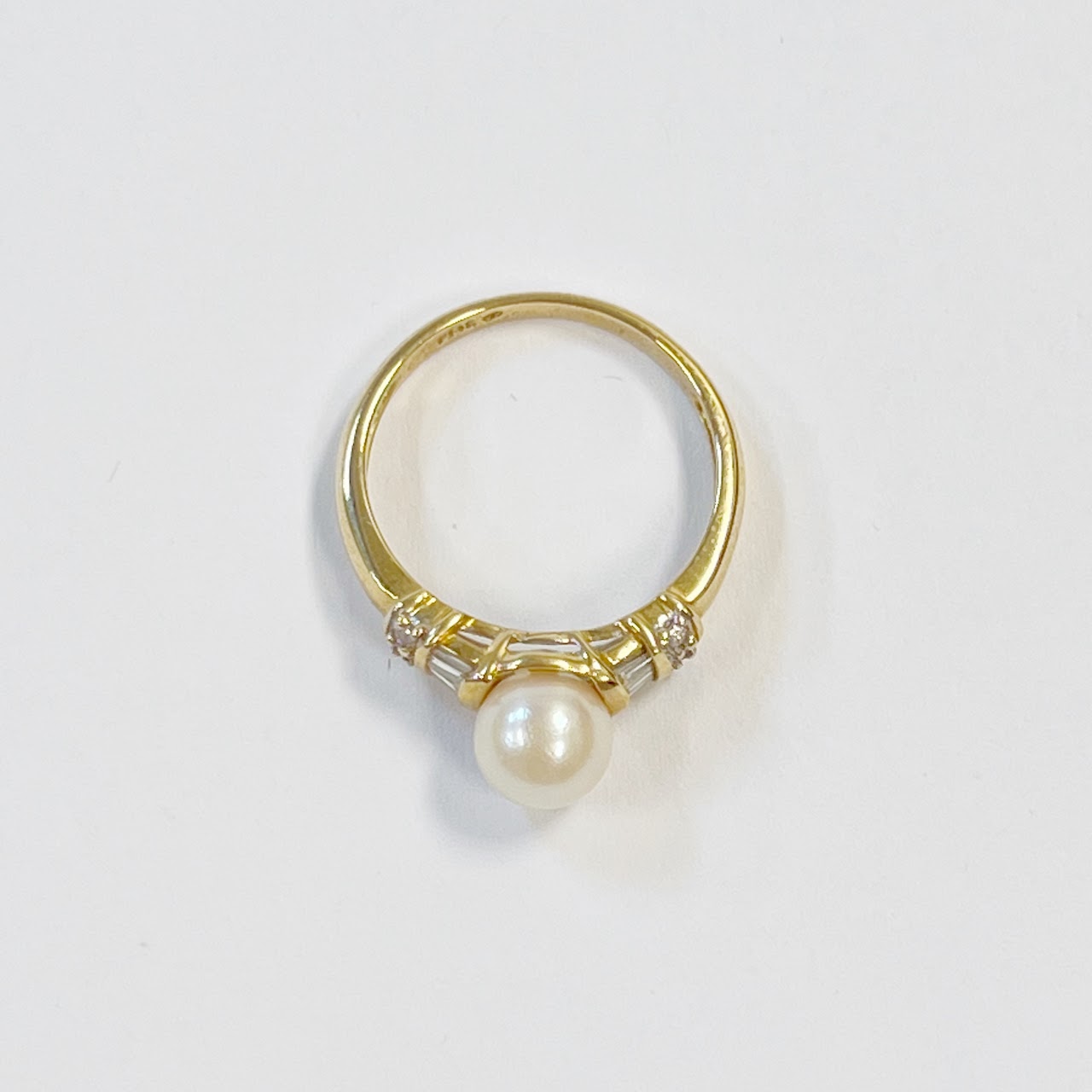 14K Gold, Diamond, and Pearl Ring