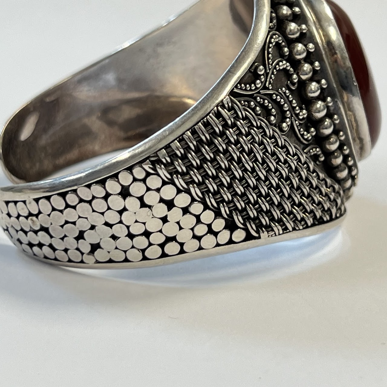 Sterling Silver and Red Stone Cuff