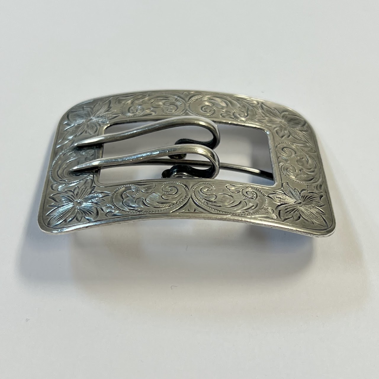 Sterling Silver Etched Buckle Brooch