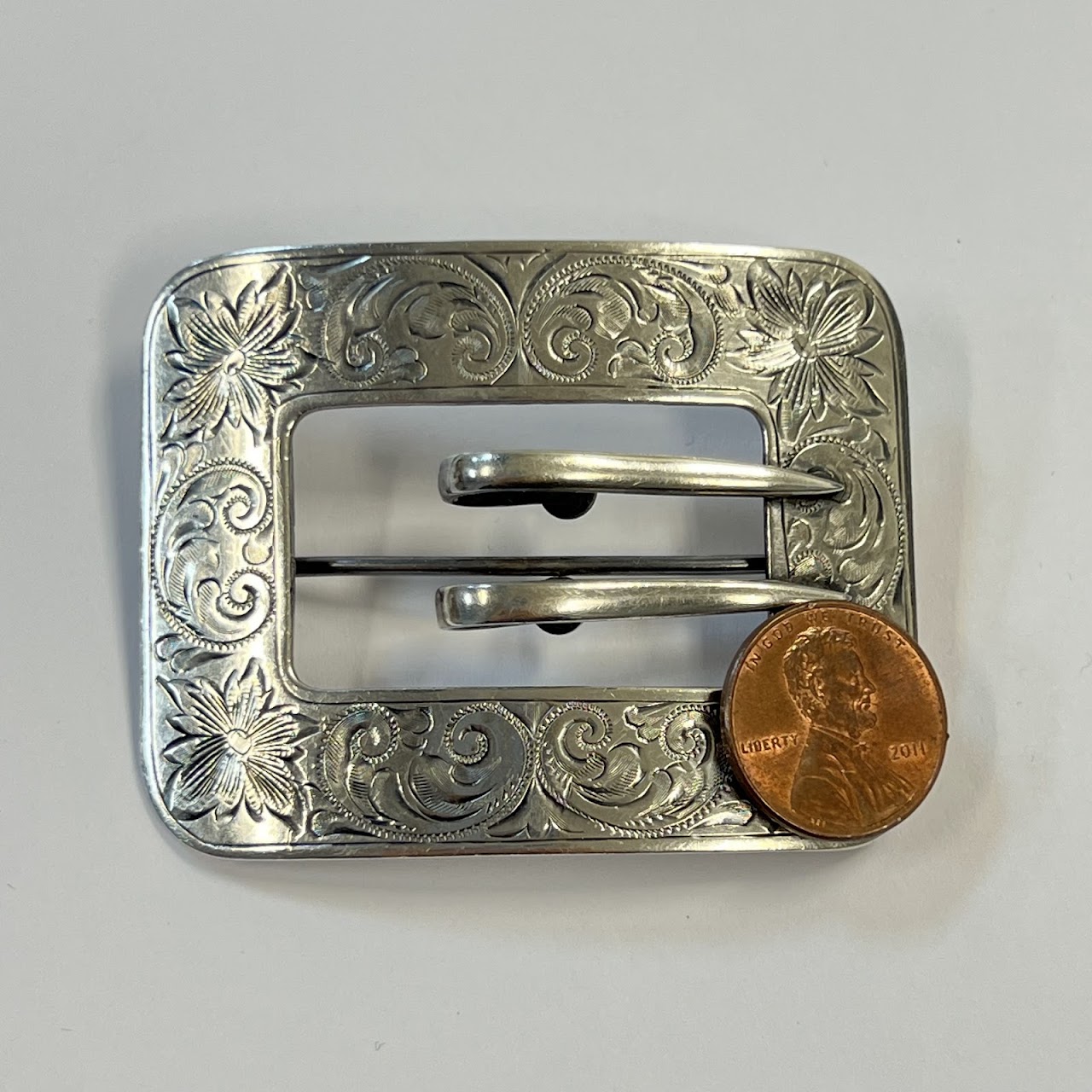 Sterling Silver Etched Buckle Brooch