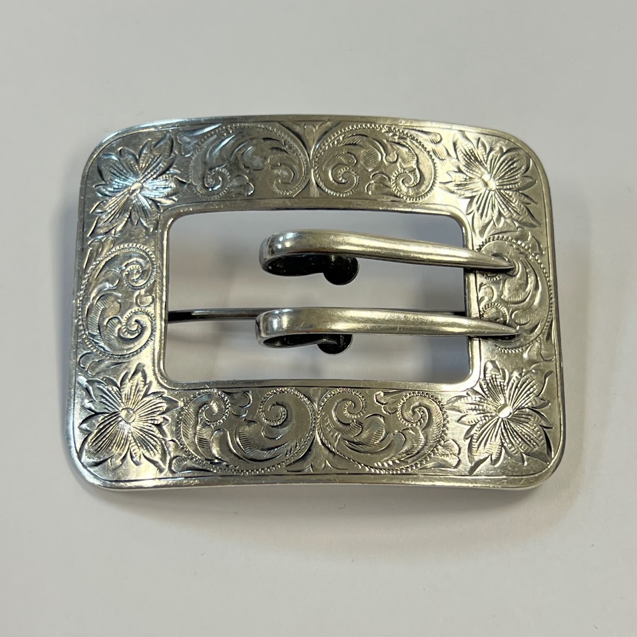 Sterling Silver Etched Buckle Brooch