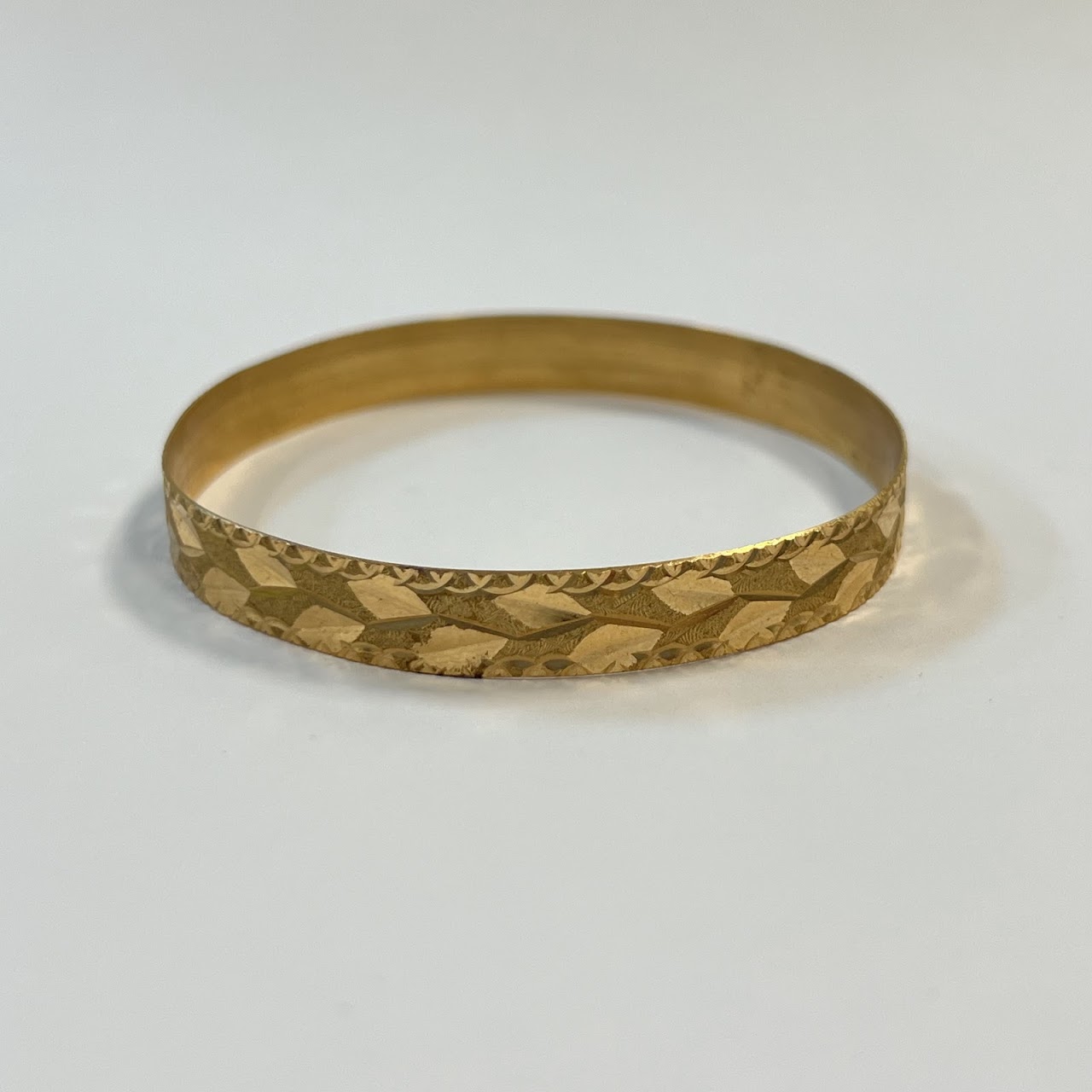 18K Gold Etched Bangle Bracelet