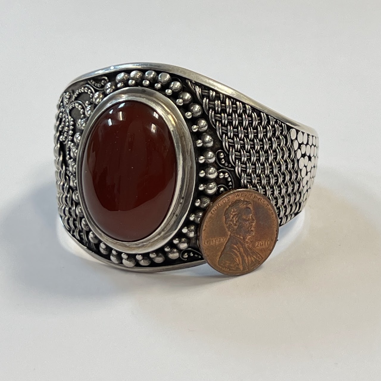 Sterling Silver and Red Stone Cuff