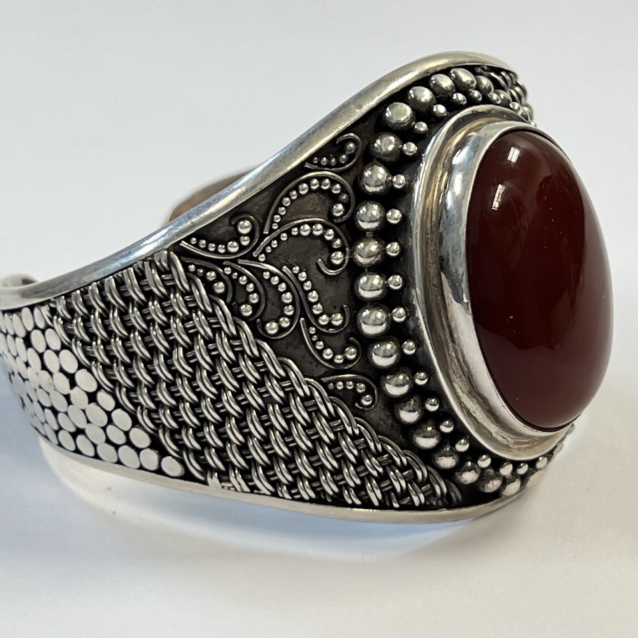 Sterling Silver and Red Stone Cuff