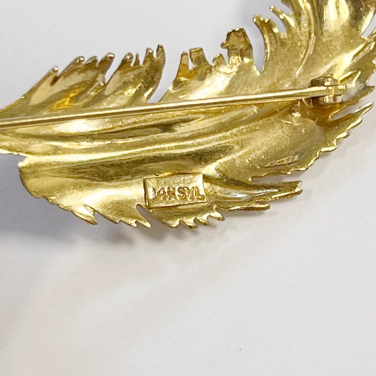 14K Gold Feather Brooch