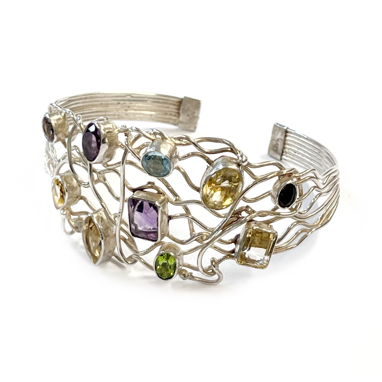 Sterling Silver and Multi Stone Cuff Bracelet