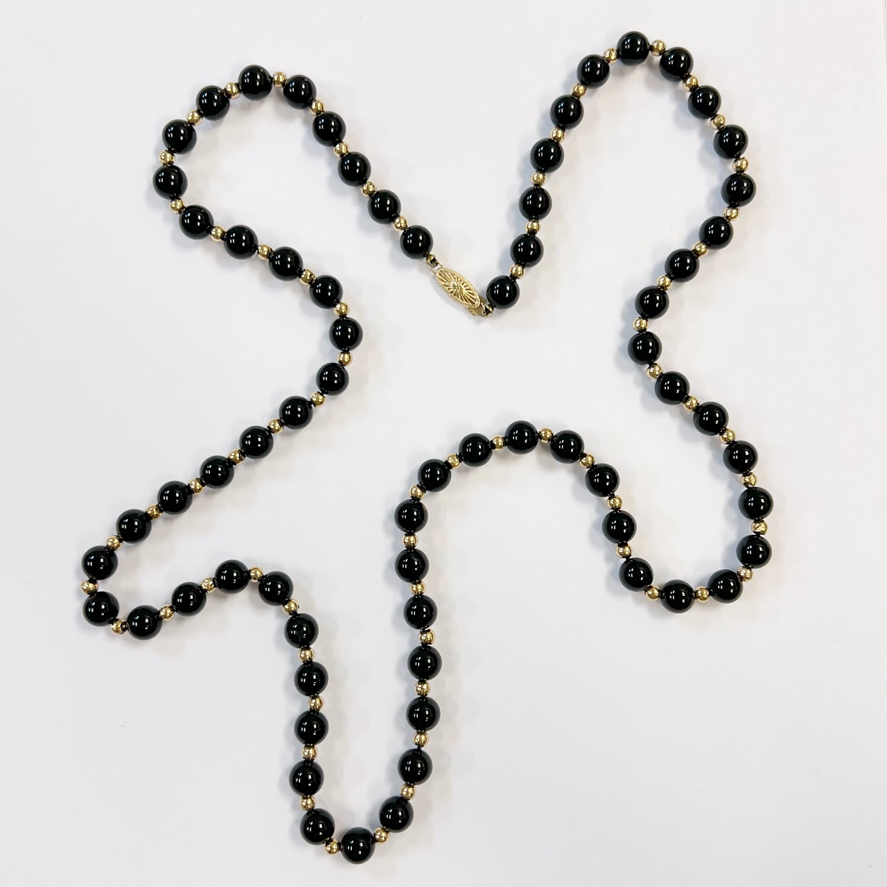 14K Gold and Onyx Bead Necklace