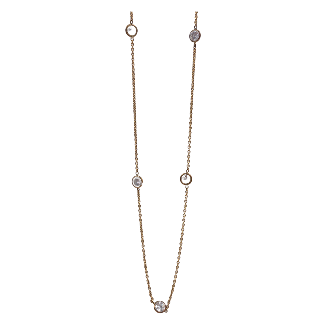 14K Gold and Crystal Station Necklace