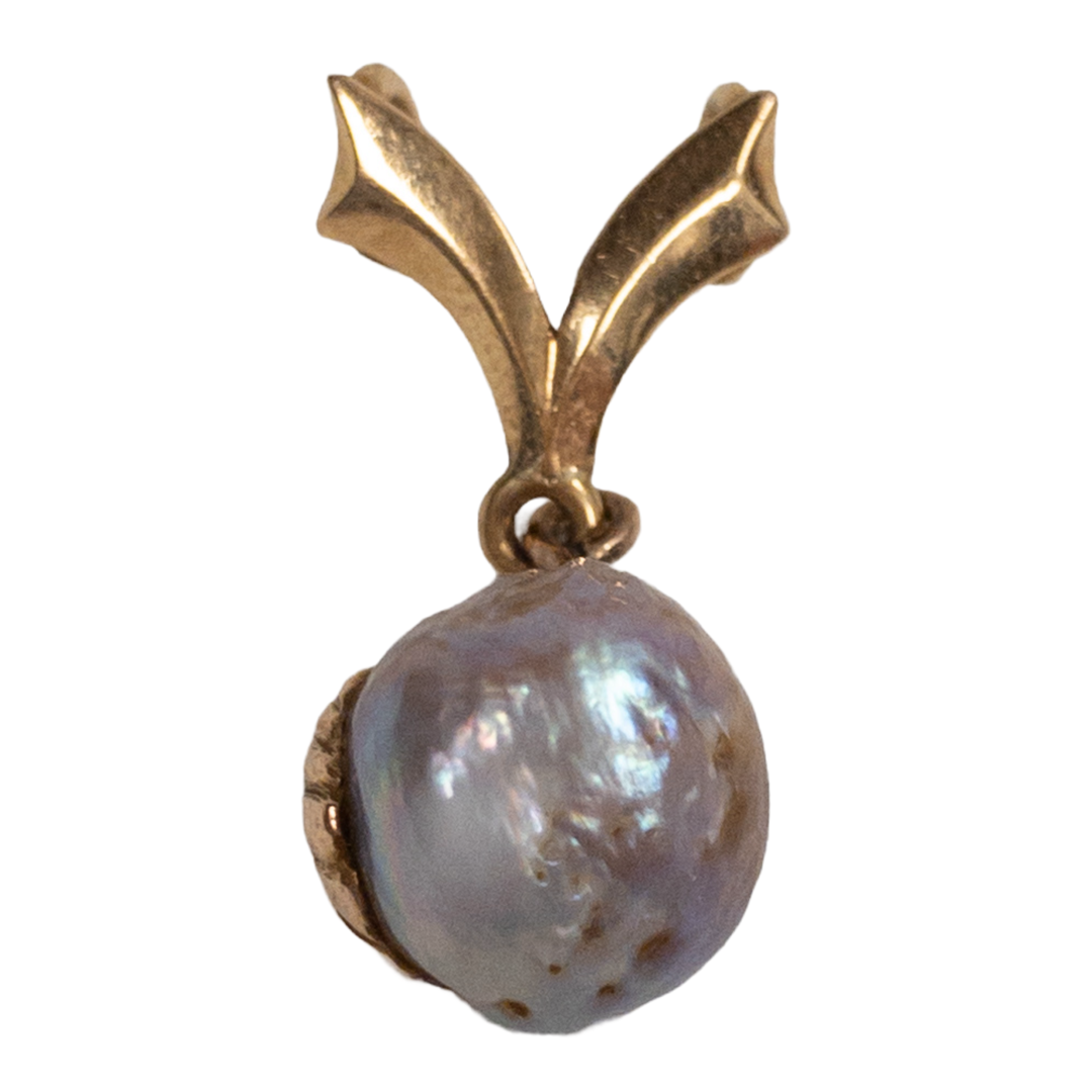 14K Gold and Baroque Pearl Pendant