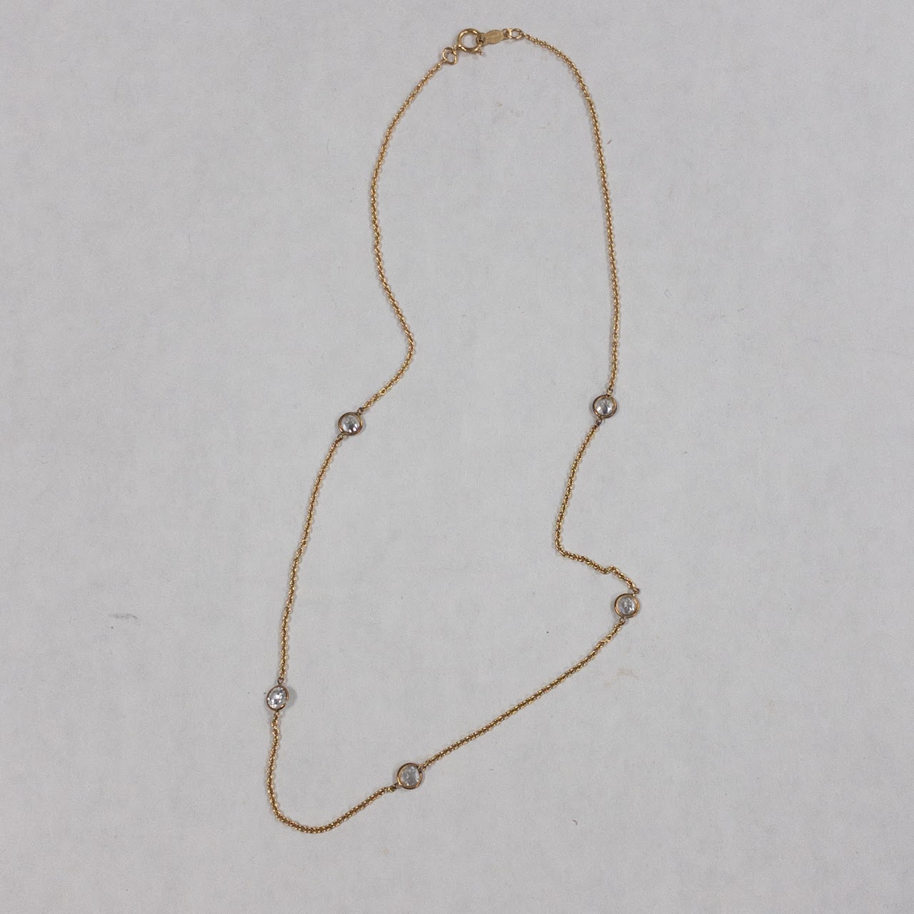 14K Gold and Crystal Station Necklace