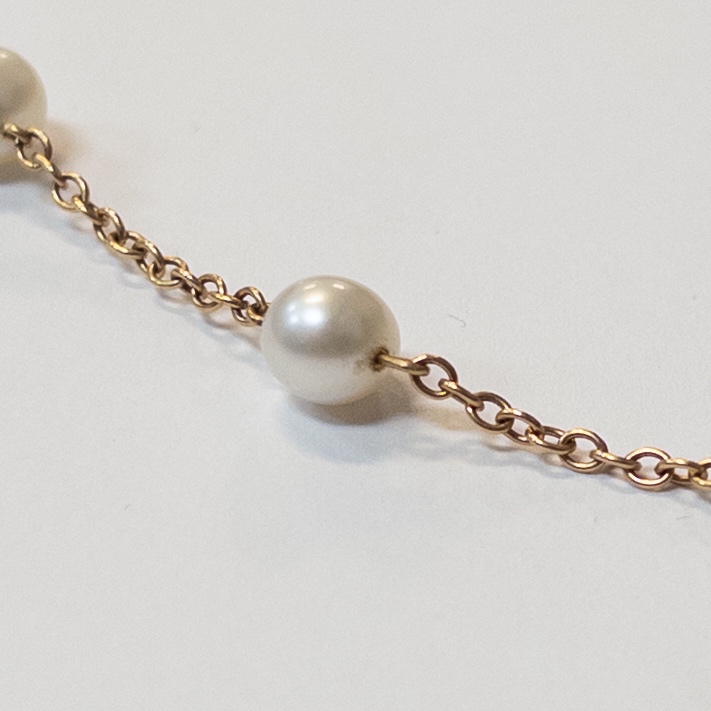 14K Gold and Station Pearl Necklace