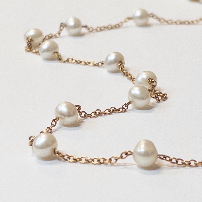 14K Gold and Station Pearl Necklace