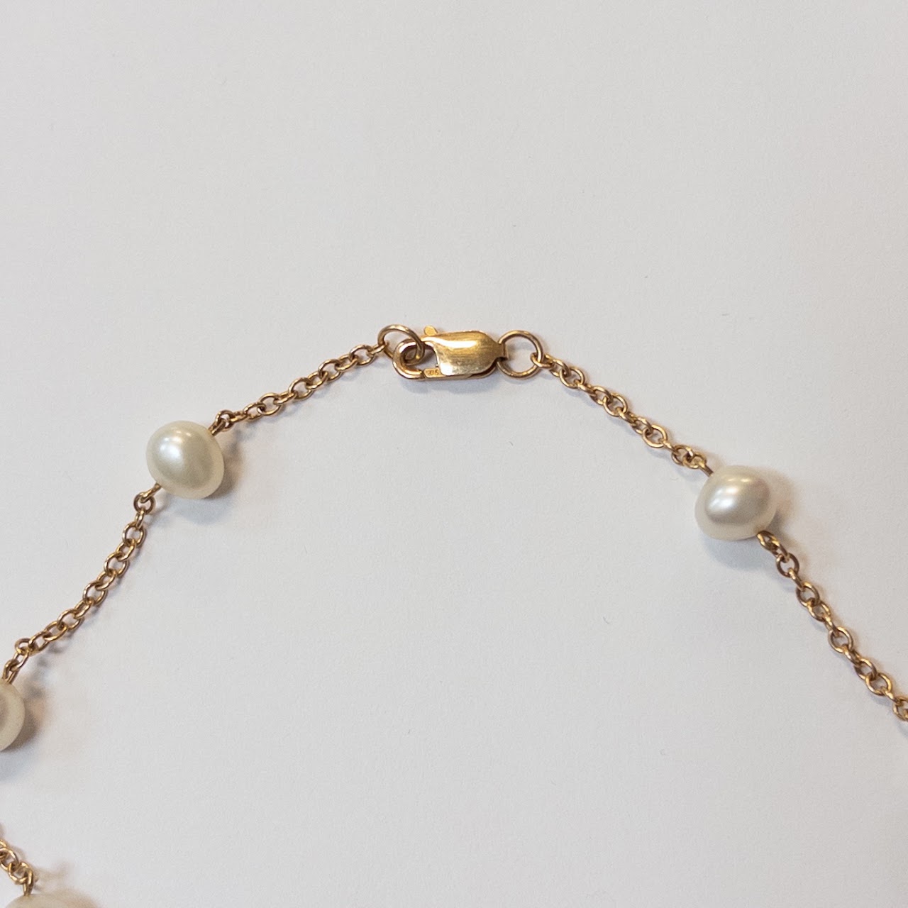 14K Gold and Station Pearl Necklace