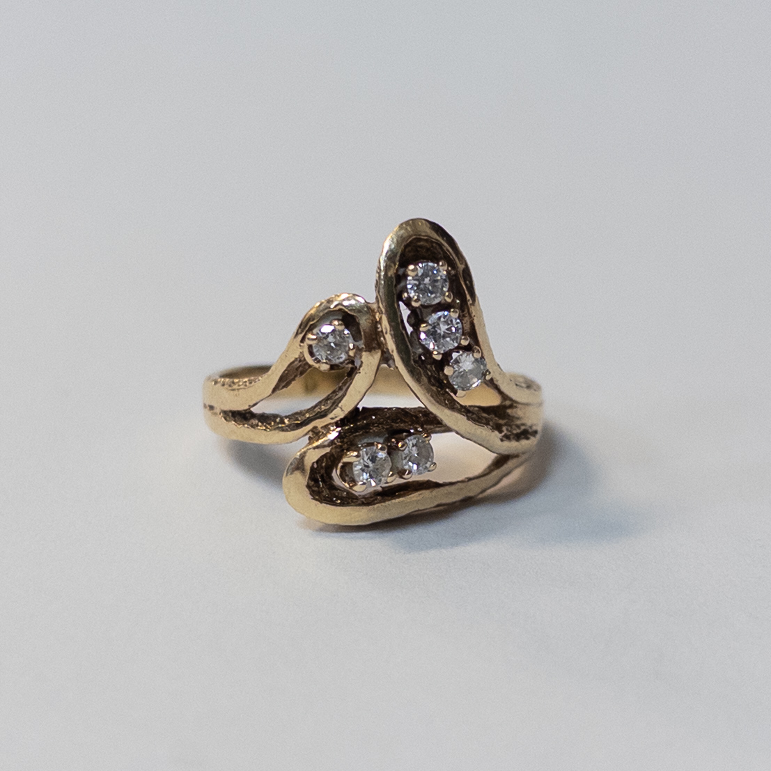 14K Gold  and Six Diamond Triangular Ring