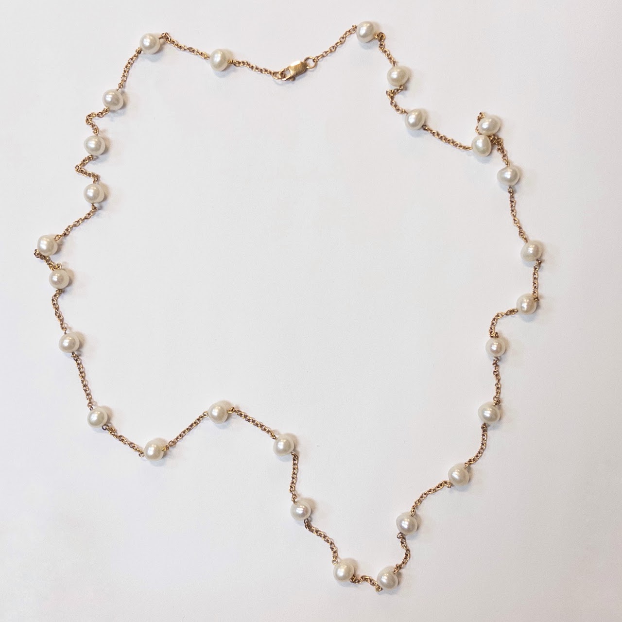 14K Gold and Station Pearl Necklace