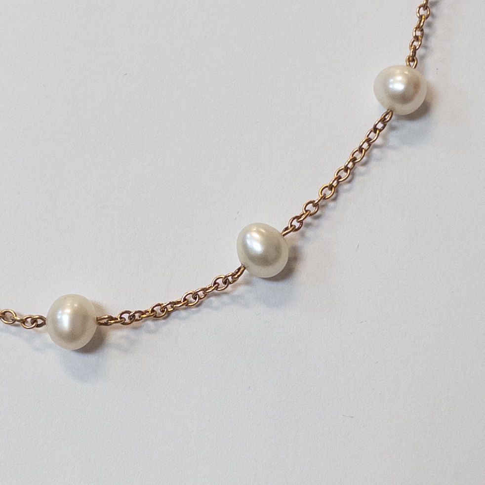 14K Gold and Station Pearl Necklace