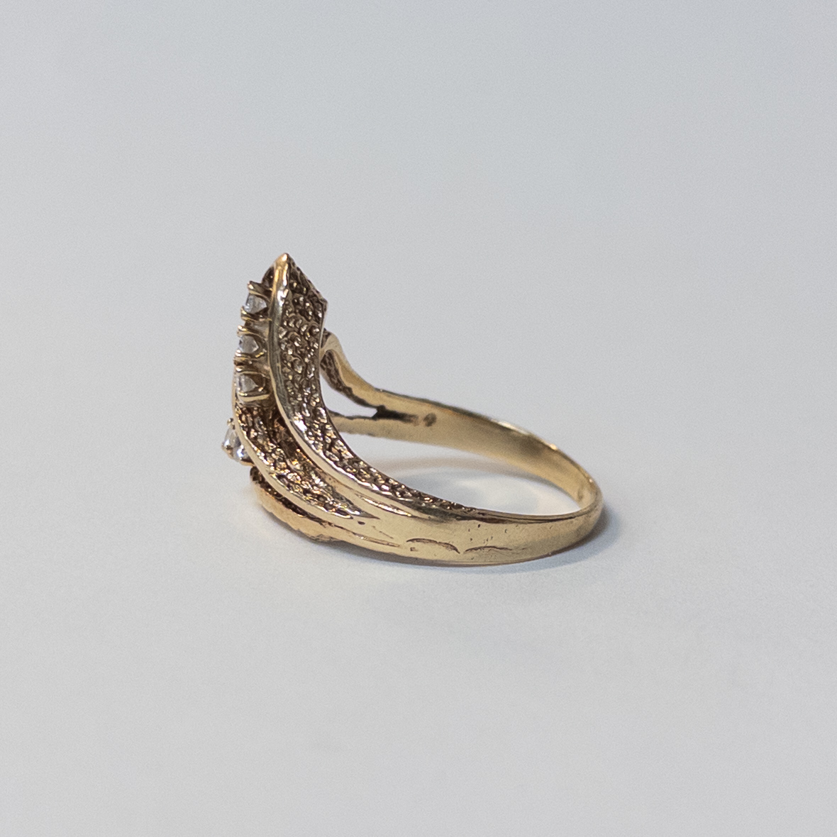 14K Gold  and Six Diamond Triangular Ring