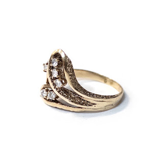 14K Gold  and Six Diamond Triangular Ring