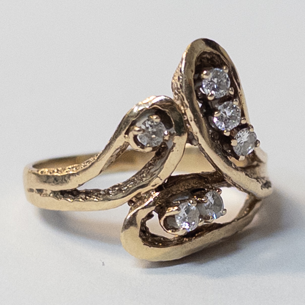 14K Gold  and Six Diamond Triangular Ring