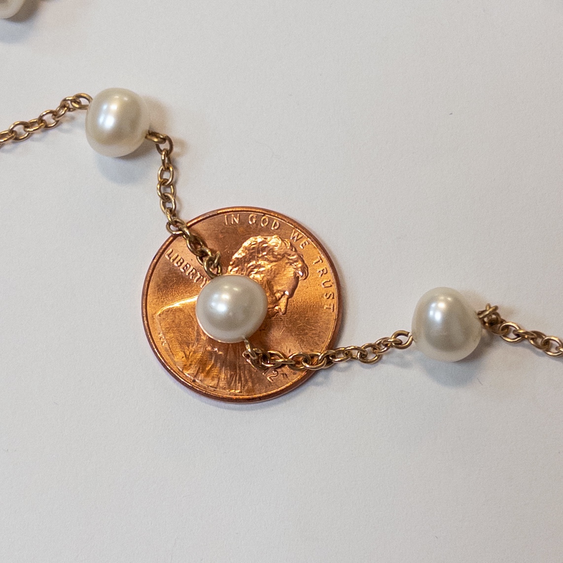 14K Gold and Station Pearl Necklace