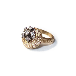 14K Gold Six Diamond Cluster Cocktail Ring