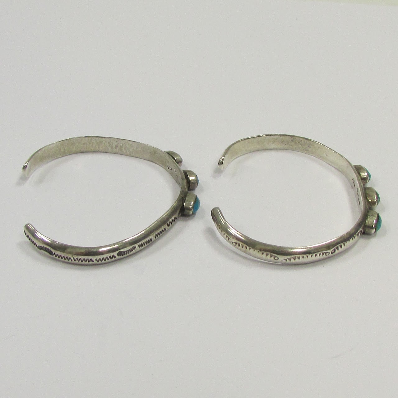 Sterling Silver & Turquoise Signed Bangle Pair