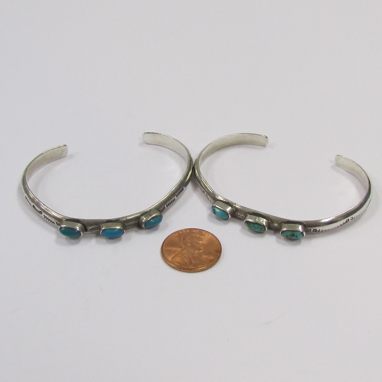 Sterling Silver & Turquoise Signed Bangle Pair