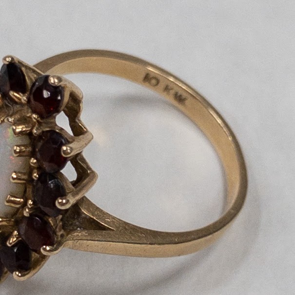 10K Gold Garnet & Opal Marquise Ring